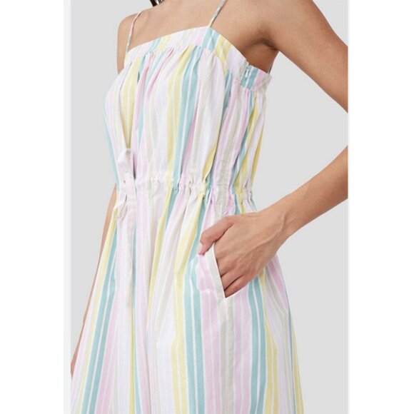 GANNI Organic Cotton Midi Dress Pastel Stripes Dress w Pockets RUNS LIKE M or 8 - Picture 3 of 6